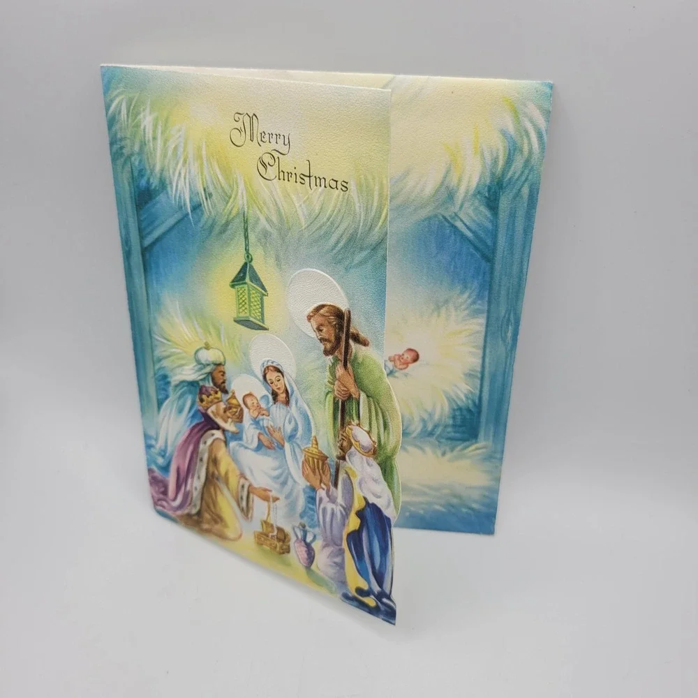 Vintage Religious Christmas Card Nativity Scene Three Wise‎ Men